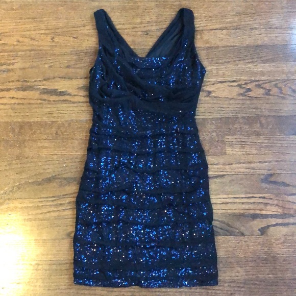 Express Dresses & Skirts - Express Blue Sequin / Black Mesh Dress